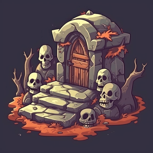 Ilustracja grobu z kreskówek na Halloween