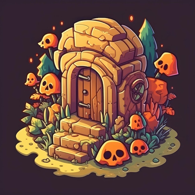 Ilustracja grobu z kreskówek na Halloween