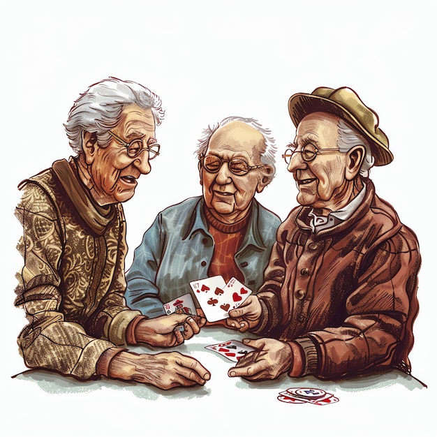 Zdjęcie ilustracja grupy seniorów grających w karty
