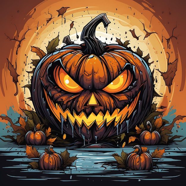 ilustracja Halloweenowa dynia twarz kolorowy straszny