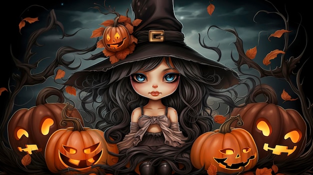 ilustracja halloweenowej czarownicy