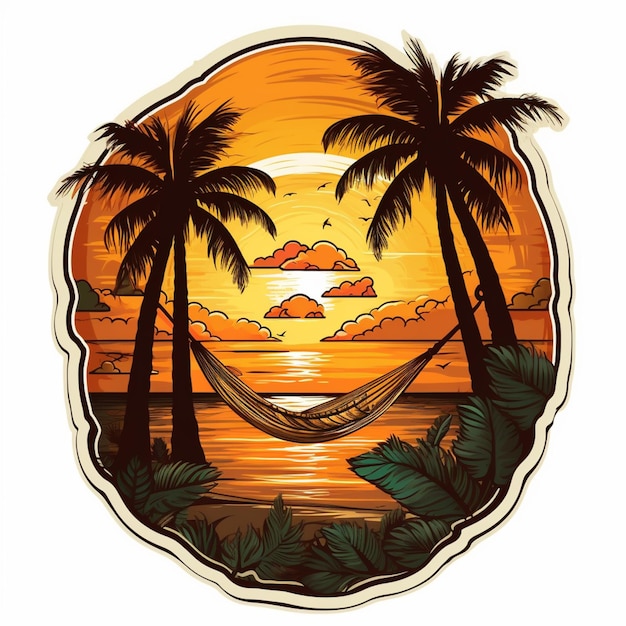 Ilustracja hamaka w tropikalnym zachodzie słońca