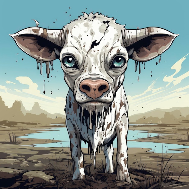 Ilustracja ikony krowy-zombie Anime Ilustracja kreskówki do drukowania