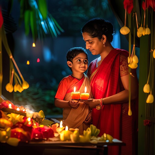 ilustracja Indyjskie święto Vishu w kolorze czerwonym