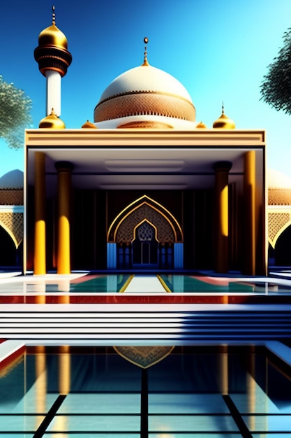 Zdjęcie ilustracja islamskiego meczetu eid al adha arabskie lampiony i islamskie tło arabska historia 3d