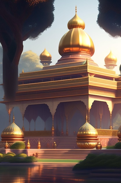 Ilustracja islamskiego meczetu Eid al Adha Arabskie lampiony i islamskie tło Arabska historia 3d
