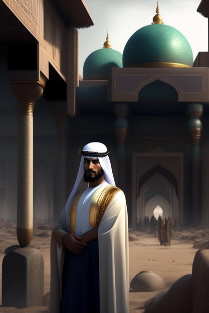 Ilustracja islamskiego meczetu Eid al Adha Arabskie lampiony i islamskie tło Arabska historia 3d