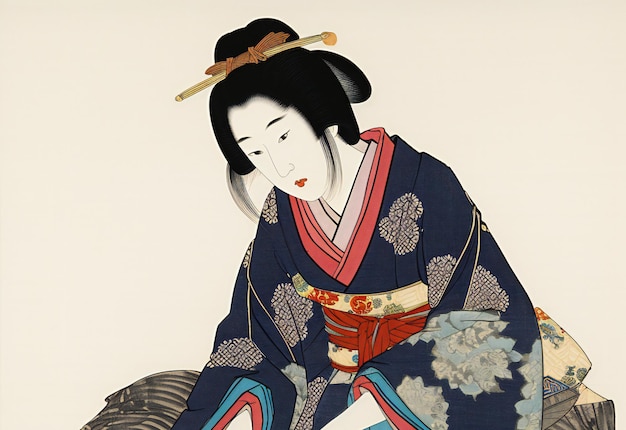 Zdjęcie ilustracja japońskiej gejszy w kimono