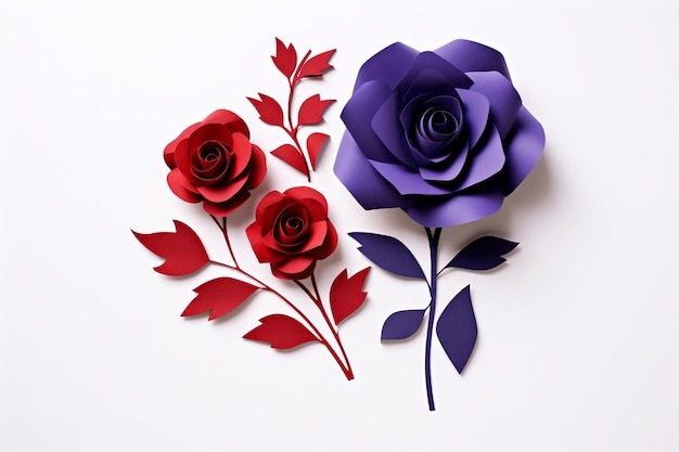 ilustracja Jasnoczerwona róża w całości i dwie małe fioletowe Generatywna ai