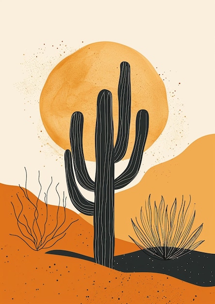 Ilustracja kaktusa na pustyni z księżycem w tle generatywny ai