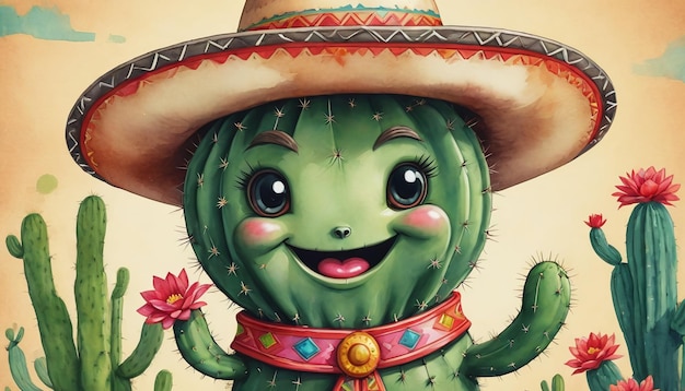 Ilustracja kaktusa w sombrero na Cinco De Mayo