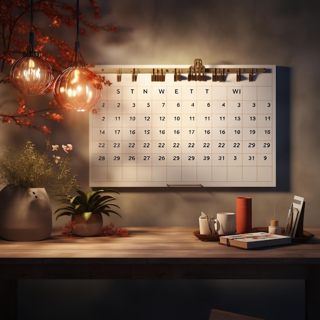 ilustracja kalendarza dat wydarzeń wymienionego na stole lub ścianie