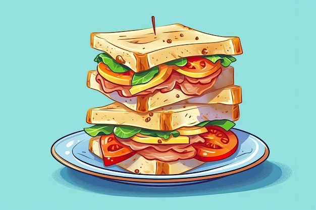 Ilustracja kanapki klubowej Ilustracja żywności Generative AI