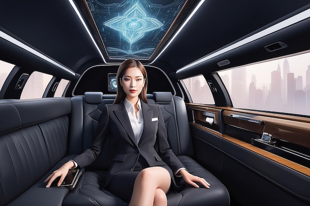 Ilustracja karty potwierdzenia Kobieta dyrektor w limuzynie Generatywna sztuczna inteligencja