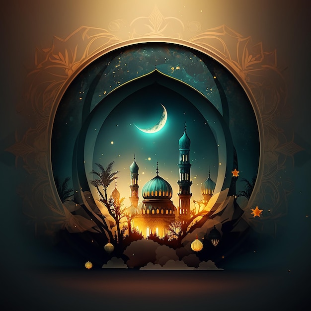 Ilustracja karty z pozdrowieniami Ramadan Kareem generatywna sztuczna inteligencja