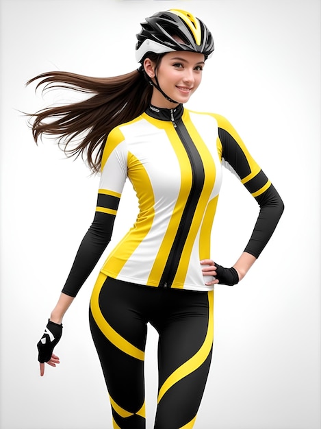ilustracja kobieta rowerowa sportowiec strój pozowanie obrazy rowerów szosowych z wygenerowaną sztuczną inteligencją