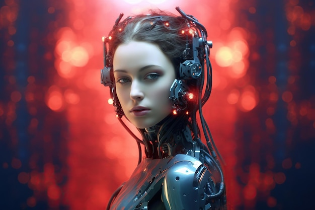 Ilustracja kobiety-cyborga i tła technologii AI AI GeneratedxA
