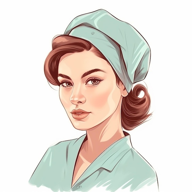 Ilustracja kobiety-lekarza z fryzurą i kapeluszem