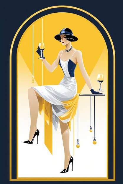 ilustracja kobiety trzymającej kieliszek wina