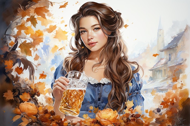 Ilustracja kobiety trzymającej piwo na obchodach Oktoberfest