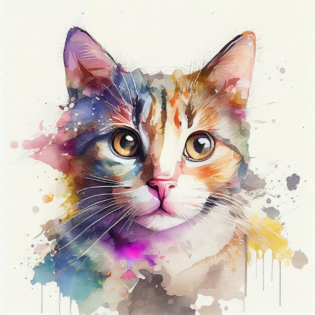 Ilustracja kolor wody malowane ładny kot