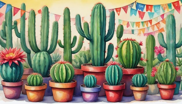 Ilustracja kolorowego baneru z kaktusami Cinco De Mayo