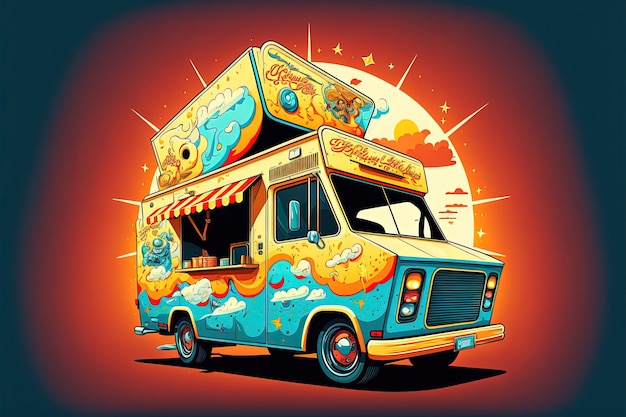 Ilustracja kolorowy food truck Generative Ai