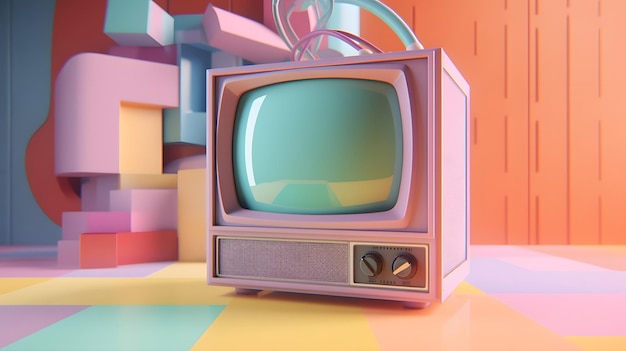Ilustracja kolorowy odbiornik retro TV Generative AI