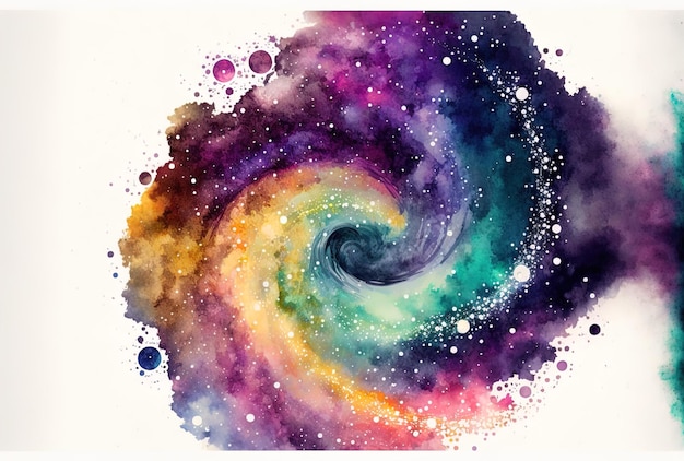 Ilustracja kolorowy projekt galaktyki w uroczym stylu przypominającym akwarele