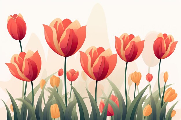 Ilustracja kolorowych tulipanów na białym tle