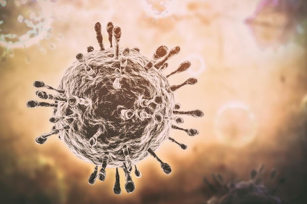 Ilustracja komórek zarazków wirusa Covid-19 renderowania 3D.