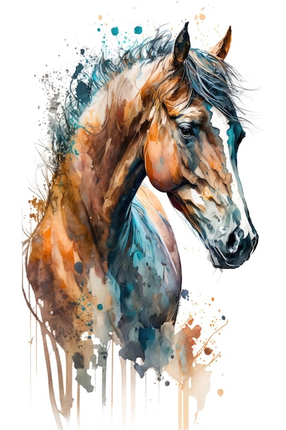 Ilustracja koń w akwareli Zwierzę na białym tle generatywne AI