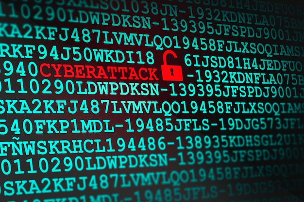 Zdjęcie ilustracja koncepcja hakowania ekranu komputera za pomocą słowa cyberatak. koncepcja bezpieczeństwa cybernetycznego.