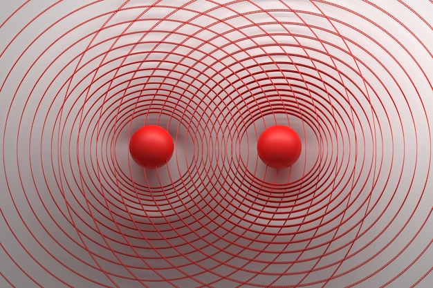 Zdjęcie ilustracja koncepcja połączenia interakcji z dwiema czerwonymi kulkami i liniami pola