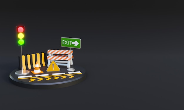 Ilustracja koncepcja świadomości bezpieczeństwa drogowego z miejsca na kopię. Renderowanie 3D