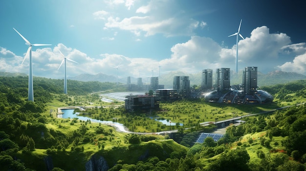 Ilustracja koncepcji miasta futurystycznego o zrównoważonej energii