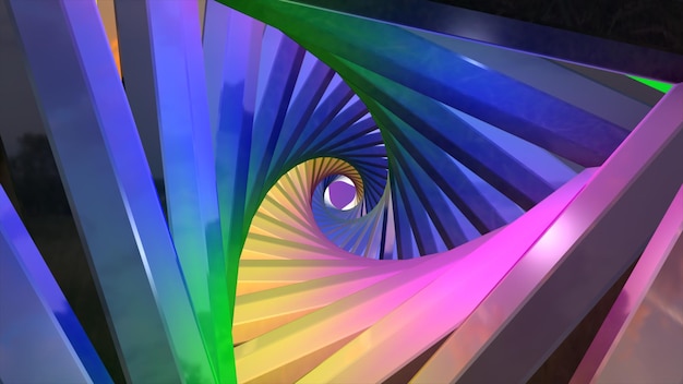 Ilustracja koncepcyjna Ilustracja koncepcyjna Grafika koncepcyjna Tunel organiczny 3d abstrakcyjny tunel Świecące neonowe światło pierścieniowe w tunelu Wielokolorowe świecące trójkątne tło tunelu