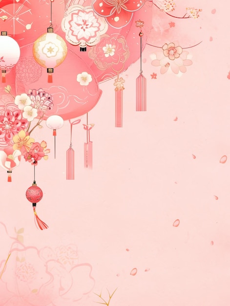 ilustracja koreański nowy rok tradycyjny vintage różowy tło