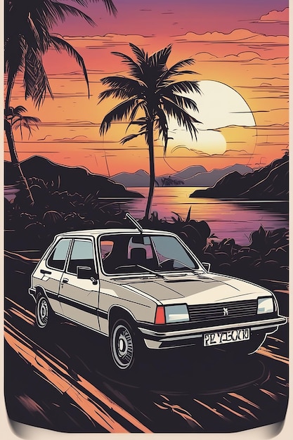 Ilustracja koszulki Sunset in Coron A Reggae Vintage Peugeot