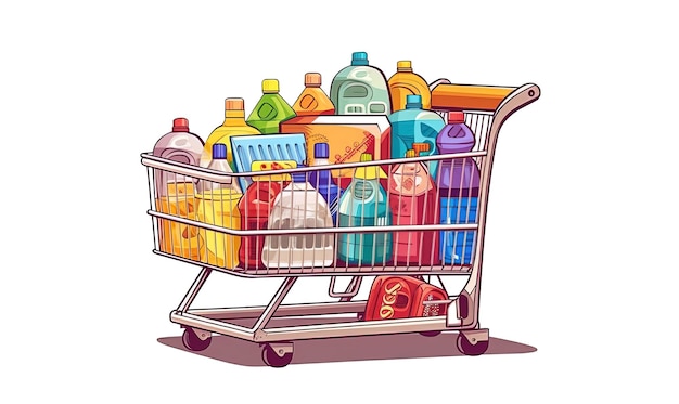Ilustracja koszyka supermarketu pełnego produktówAI