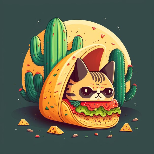 Zdjęcie ilustracja kota jedzącego wektor taco