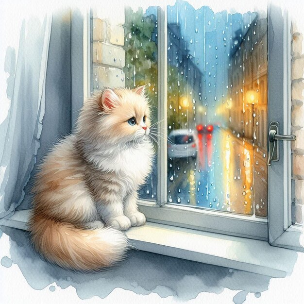 Zdjęcie ilustracja kota w oknie