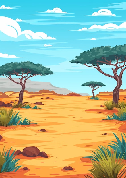 Ilustracja krajobrazu afrykańskiej sawanny