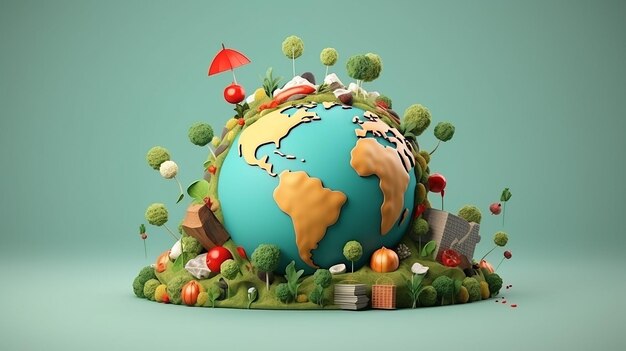 Ilustracja kreskówka 3D Światowego Dnia Żywności