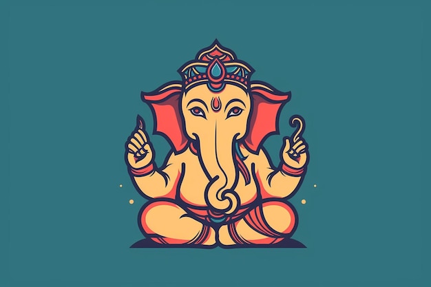 Ilustracja Kreskówka Ganesha Siedzi W Pozycji Lotosu.