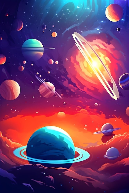 Ilustracja kreskówka ilustracji Space Galaxy dla dzieci Generative AI