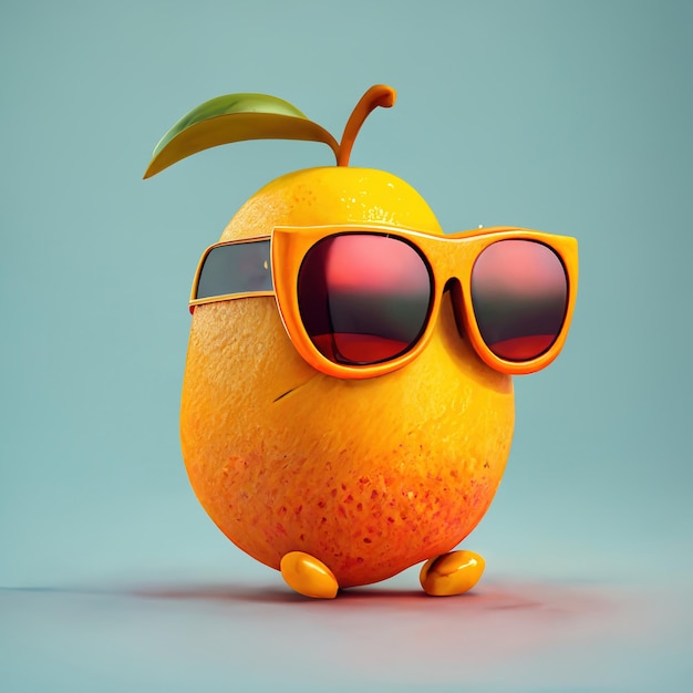 Ilustracja kreskówka mango w okularach przeciwsłonecznych