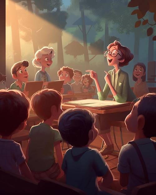Ilustracja kreskówka nauczyciela nauczania klasy dzieci generatywnej ai