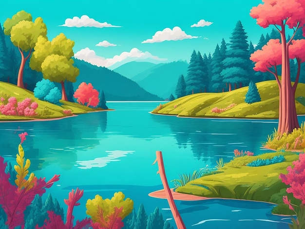 Ilustracja kreskówka piękne jezioro