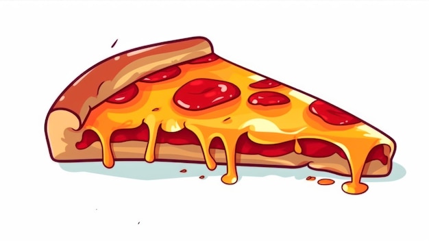 Ilustracja kreskówka przedstawiająca kawałek pizzy z pepperoni.